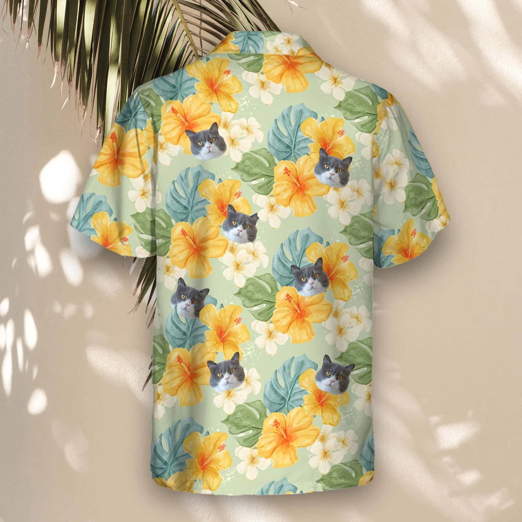 Custom Face &amp; Logo Tropical Hibiscus Vibes Hawaiian Shirt | Custom Gift for Beach Vacation &amp; Cruises