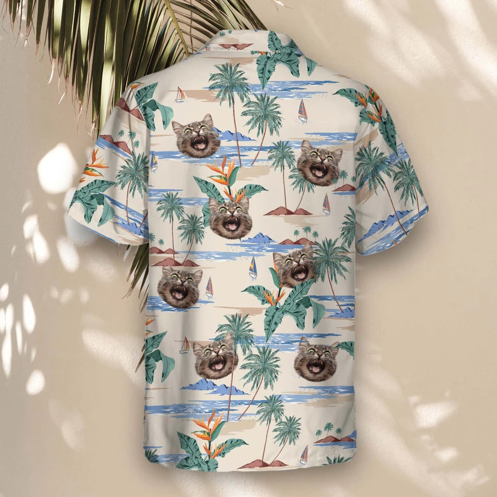 Custom Face &amp; Logo Tropical Island Paradise Hawaiian Shirt | Unique Summer Beach Gift for Men