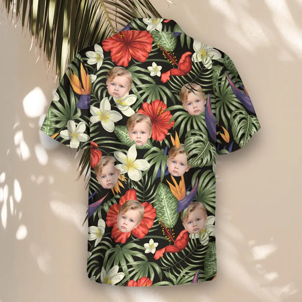 Custom Face &amp; Logo Tropical Oasis Hawaiian Shirt | Unique Summer Beach Gift for Men