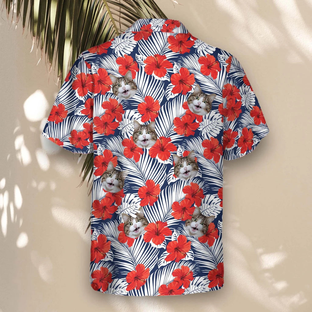 Custom Face &amp; Logo Red Hibiscus Tropics Hawaiian Shirt | Custom Gift for Beach Vacation &amp; Cruises