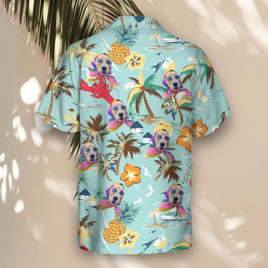 Custom Face &amp; Logo Turquoise Tropical Island Hawaiian Shirt | Unique Summer Beach Gift for Men