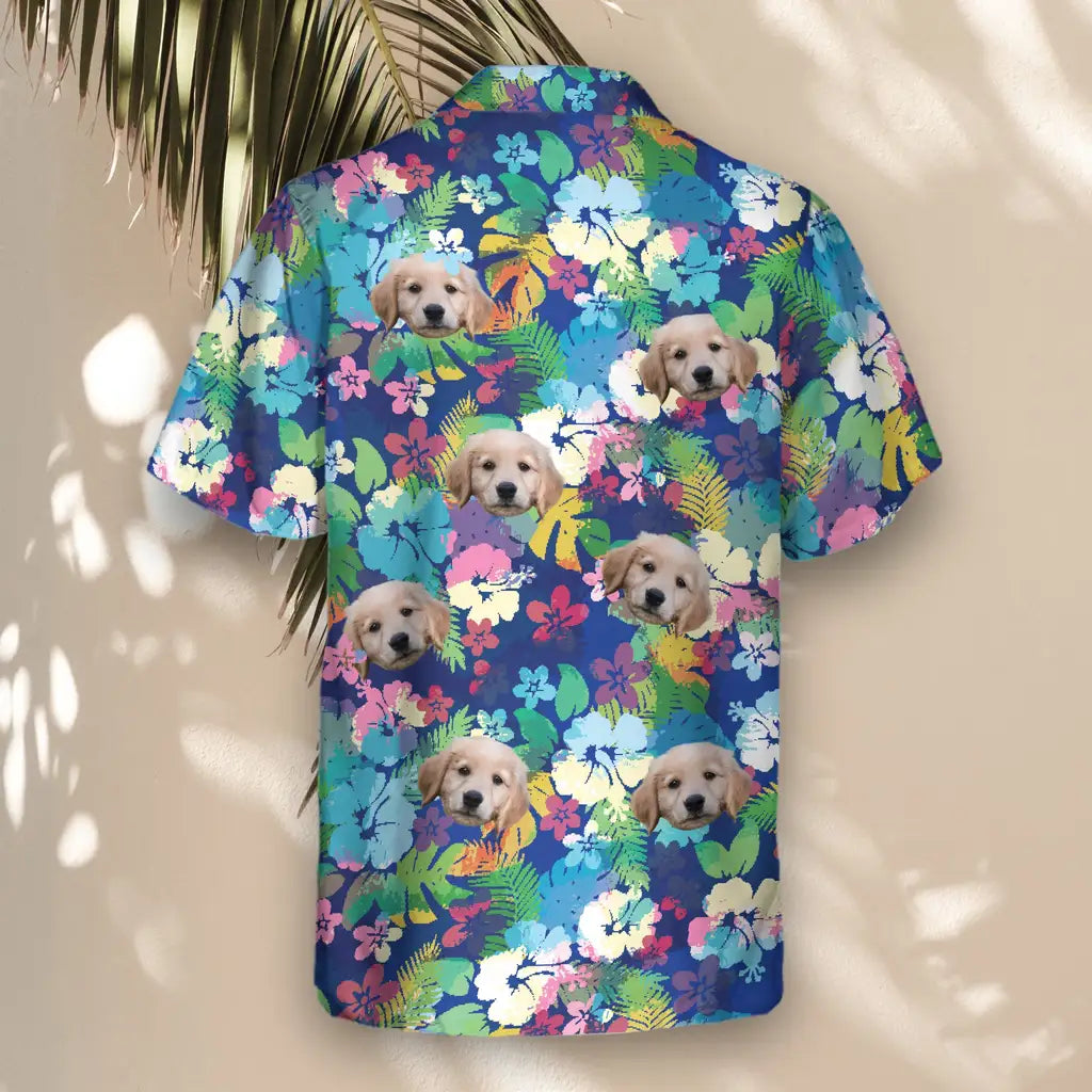 Custom Face &amp; Logo Vibrant Hibiscus Hawaiian Shirt | Custom Gift for Beach Vacation &amp; Cruises