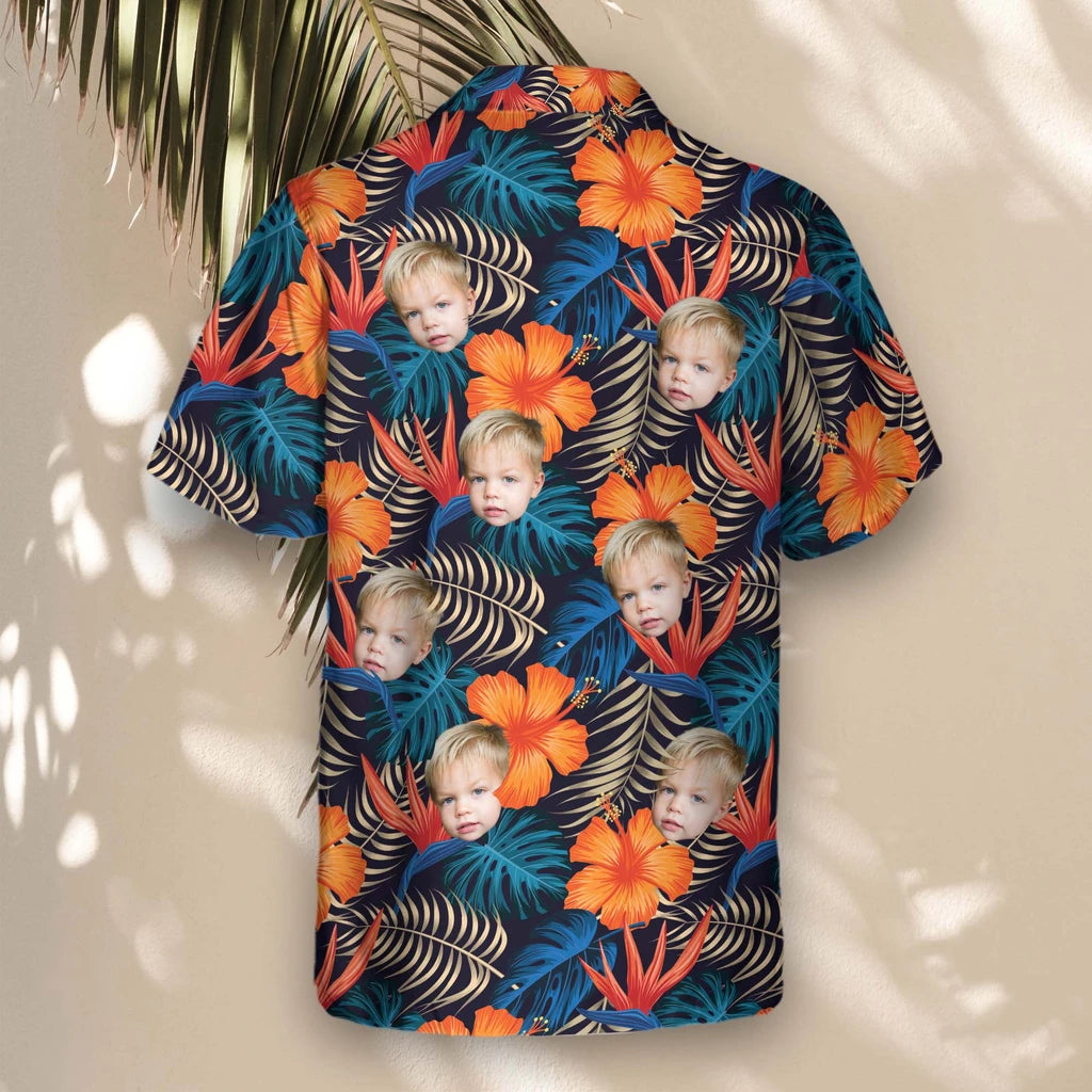Custom Face &amp; Logo Vibrant Tropical Floral Hawaiian Shirt | Custom Gift for Beach Vacation &amp; Cruises