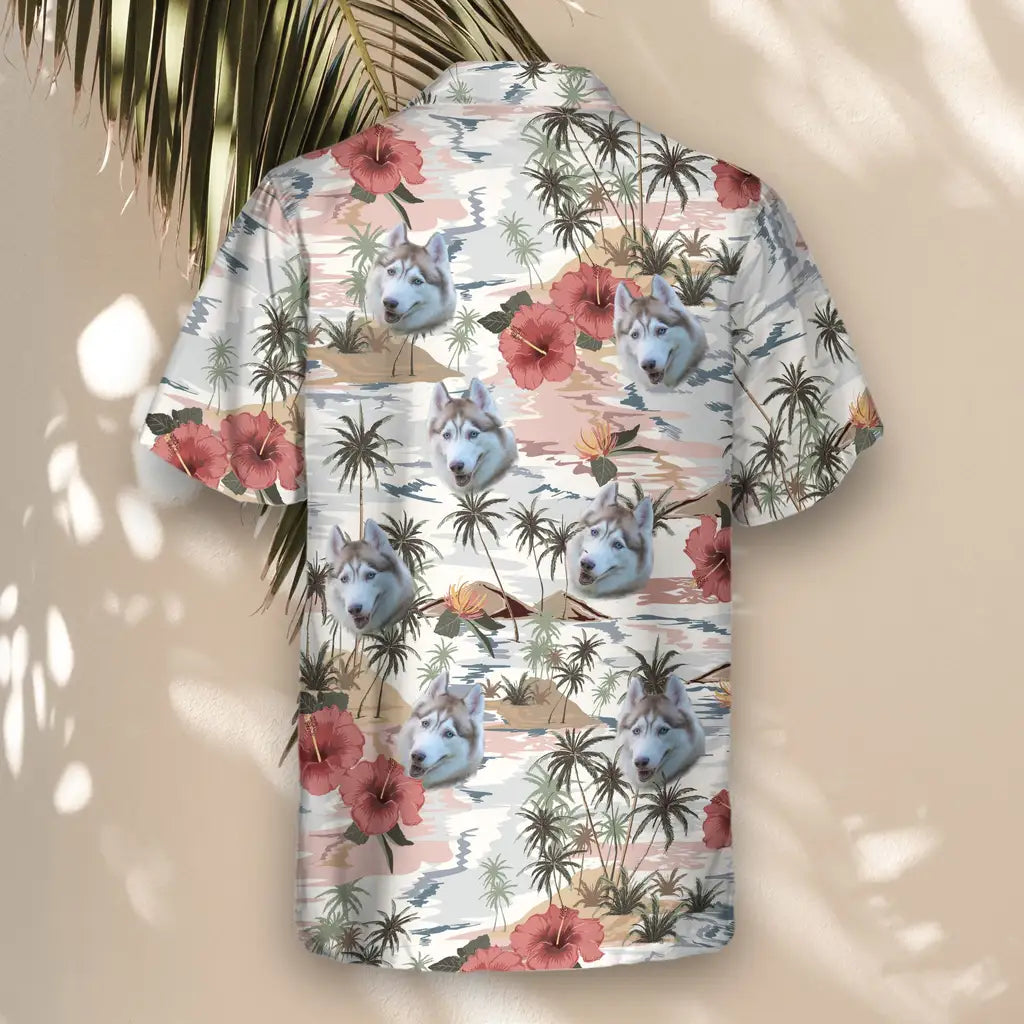 Custom Face &amp; Logo Vintage Island Palm Hibiscus Hawaiian Shirt | Perfect Vacation &amp; Tropical Party Wear
