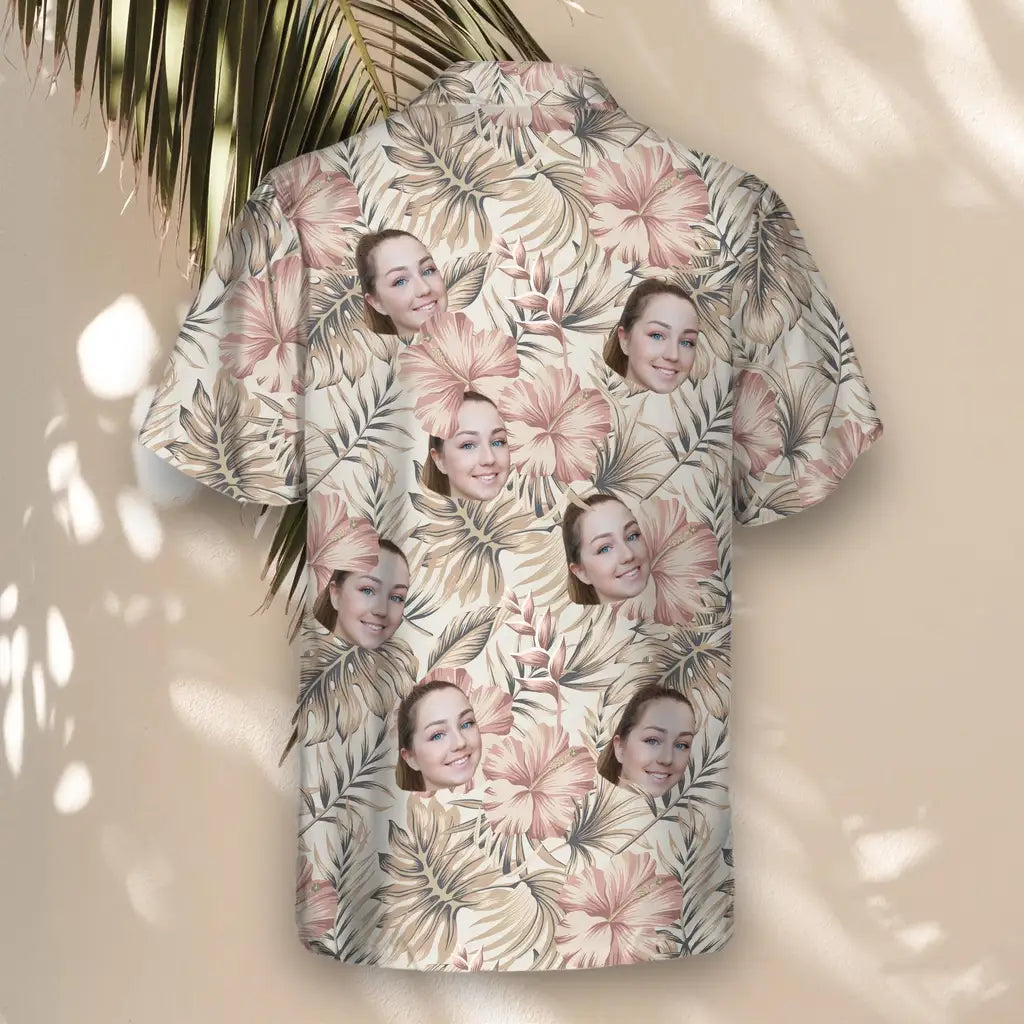 Custom Face &amp; Logo Vintage Palm Hibiscus Hawaiian Shirt | Perfect Vacation &amp; Tropical Party Wear