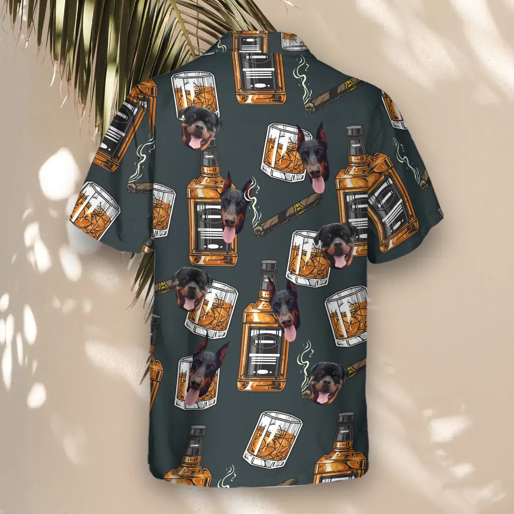 Custom Face &amp; Logo Whiskey &amp; Cigar Hawaiian Shirt | Great Gift for Party Lovers &amp; Celebration