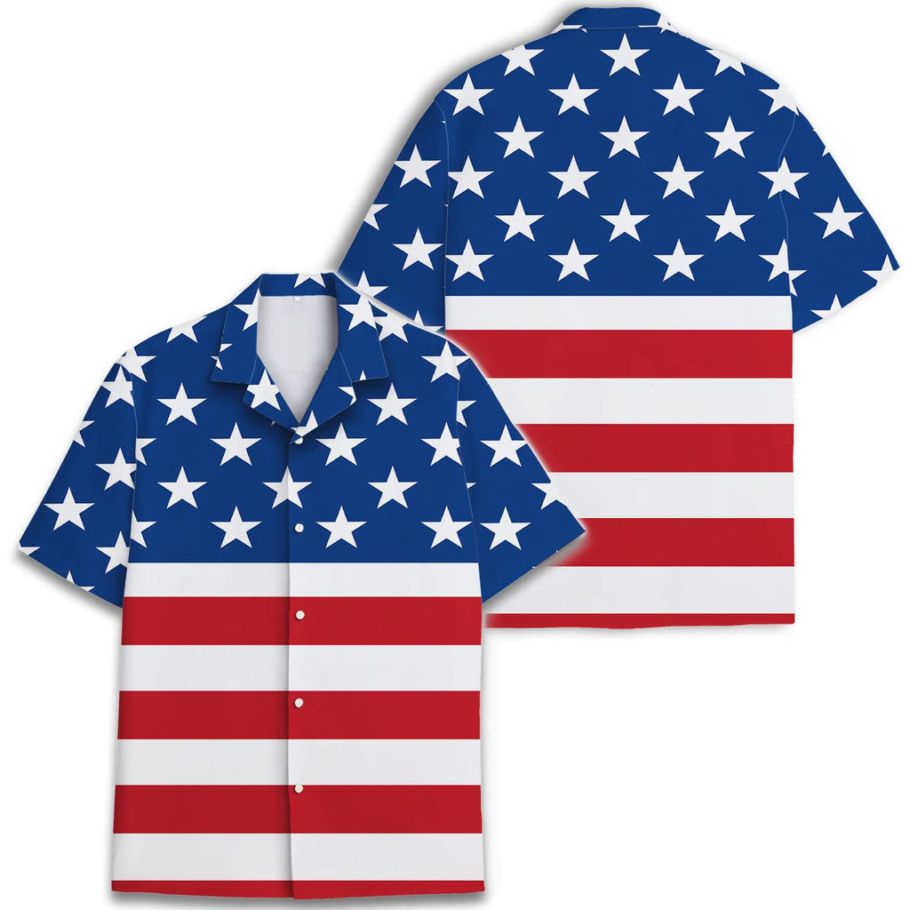 American Flag Hawaiian Shirt - USA Patriotic Stars & Stripes Print