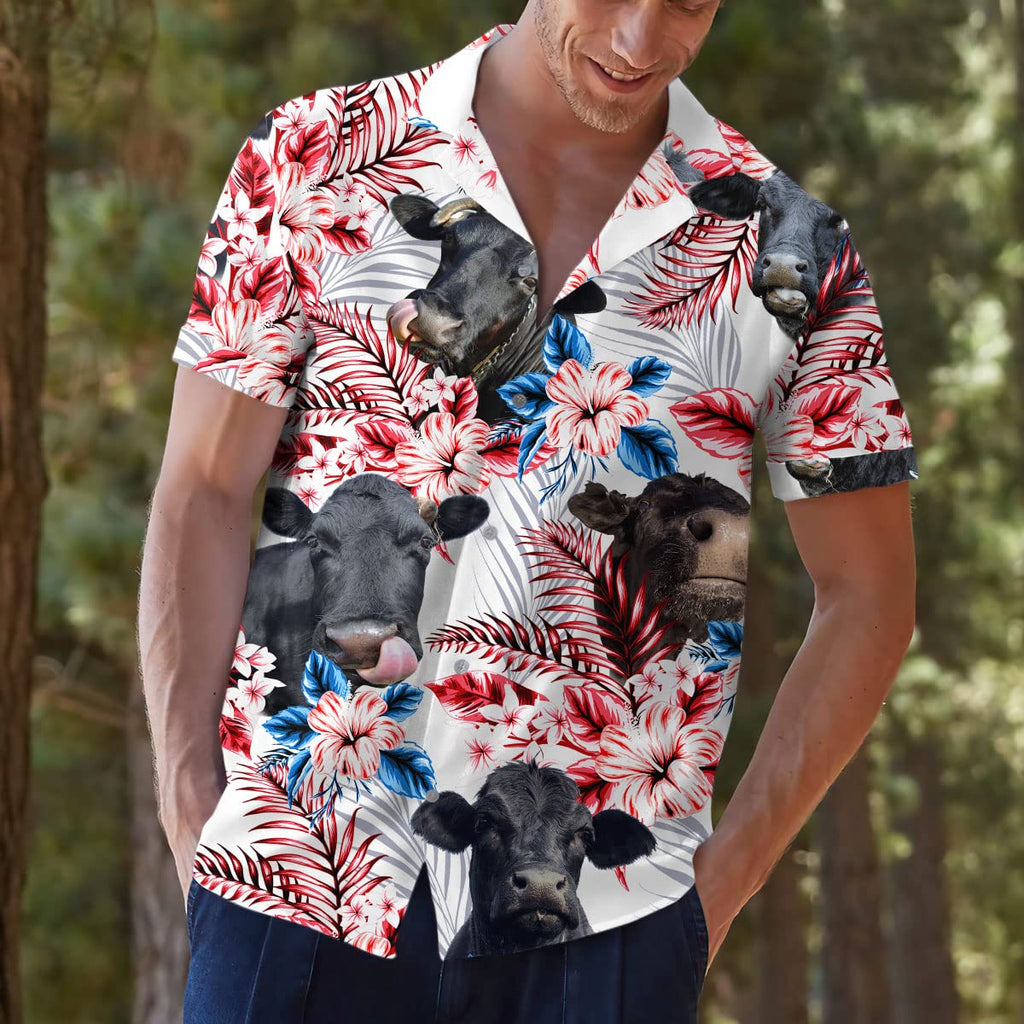 Funny Cow Hawaiian Shirt - Tropical Red & Blue Floral Print