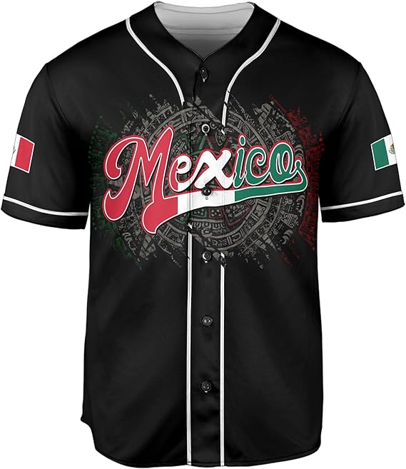Mexico Baseball Jersey - Aztec Calendar & Flag Crest Shirt
