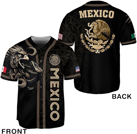 Mexico Black & Gold Baseball Jersey - Tribal Eagle Heritage Shirt