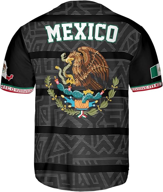 Mexico Black Baseball Jersey - Aztec Pattern Heritage Streetwear