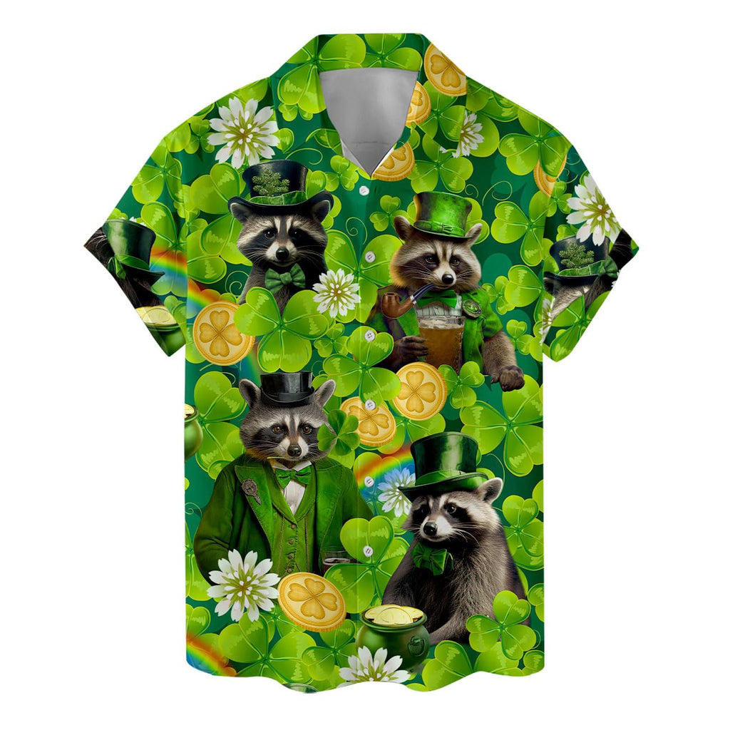 St. Patrick's Day Raccoon Hawaiian Shirt - Lucky Leprechaun Clover Print