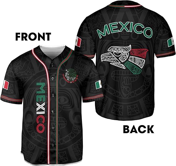 Mexico Baseball Jersey - Aztec Eagle Head & Vertical Script Shirt
