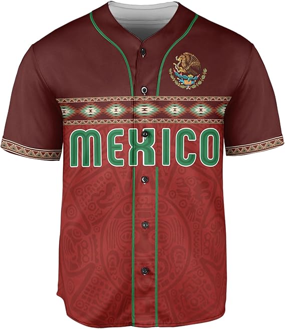 Mexico Red Baseball Jersey - Aztec Calendar Heritage #56 Shirt