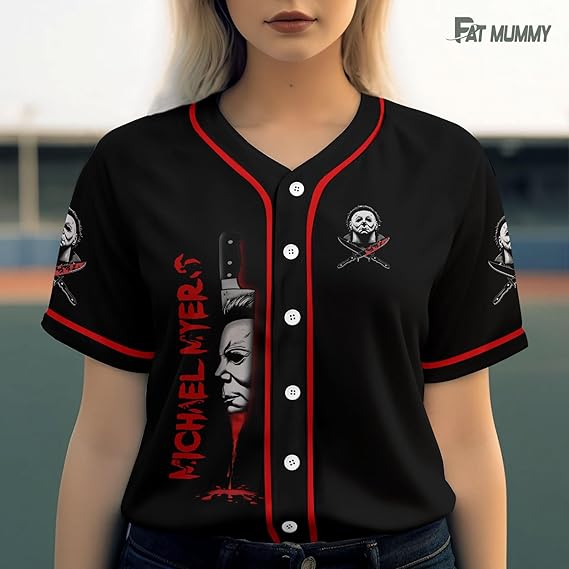 Michael Myers Women's Baseball Jersey - Horror Knife Face Shirt