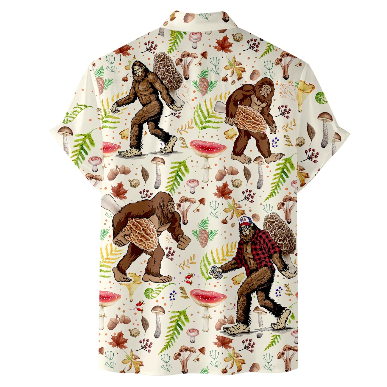 Morel Mushroom Bigfoot Hawaiian Shirt - Funny Sasquatch Forager Shirt for Men