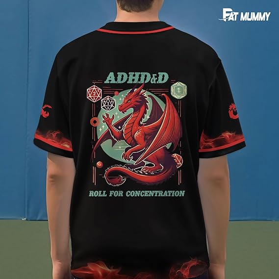 ADHD&D Baseball Jersey - DnD Dragon Dice Shirt for Gamers