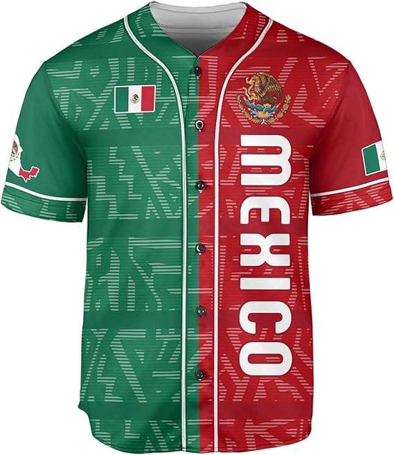 Mexico Flag Baseball Jersey - Split Red & Green Patriotic Shirt