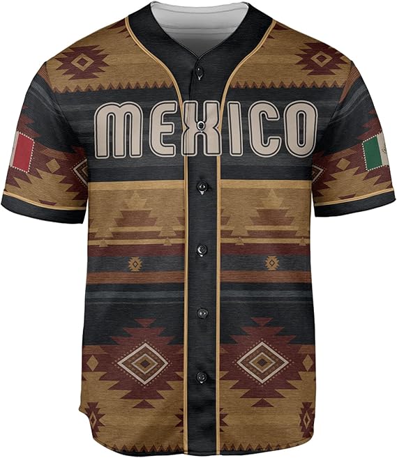Mexico Tribal Baseball Jersey - Rustic Aztec Serape Pattern Shirt