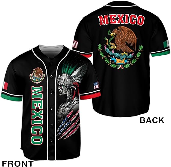 Mexico USA Baseball Jersey - Aztec Warrior & Flag Heritage Shirt