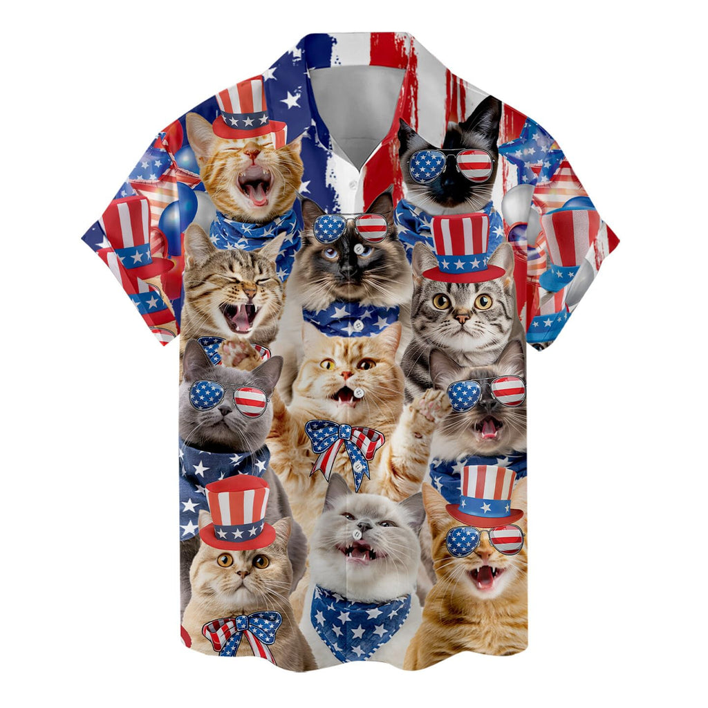 Patriotic Cats Hawaiian Shirt - Funny 4th of July Cat Party Shirt for Men & Women