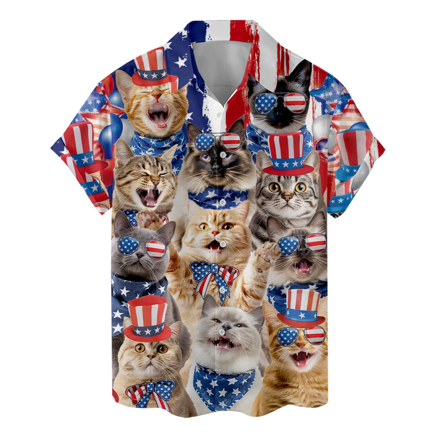 Patriotic Cats Hawaiian Shirt - Funny 4th of July Cat Party Shirt for Men & Women