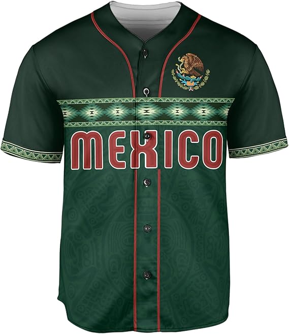 Mexico Eagle Baseball Jersey - Tribal Aztec Green Heritage Shirt