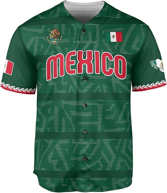 Mexico Green Baseball Jersey - Classic Flag Crest Aztec Shirt