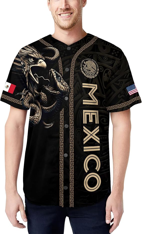 Mexico Black & Gold Baseball Jersey - Tribal Eagle Heritage Shirt