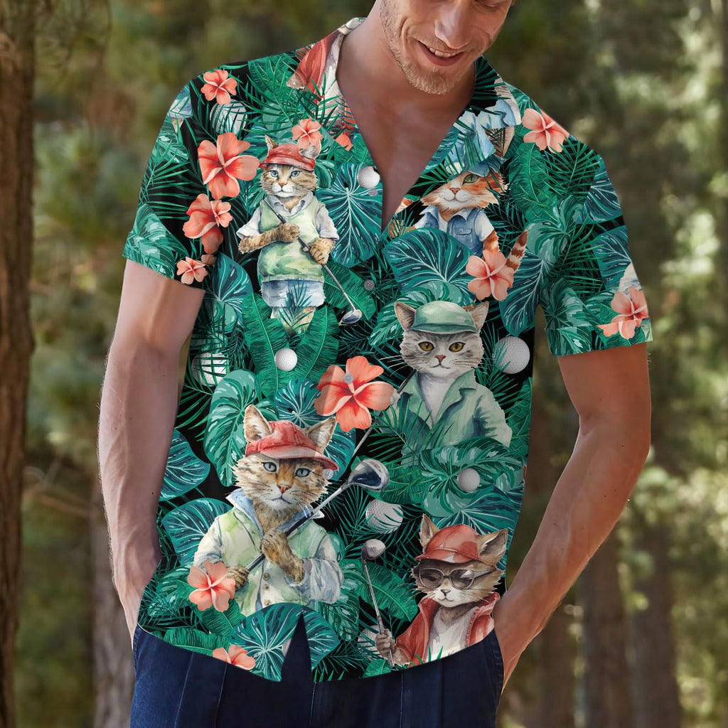 Funny Golf Cat Hawaiian Shirt - Tropical Pet Lover Gift