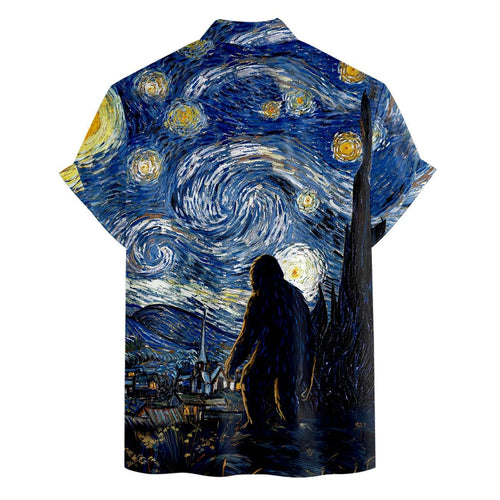 Bigfoot Starry Night Hawaiian Shirt - Funny Cryptid Art Tee