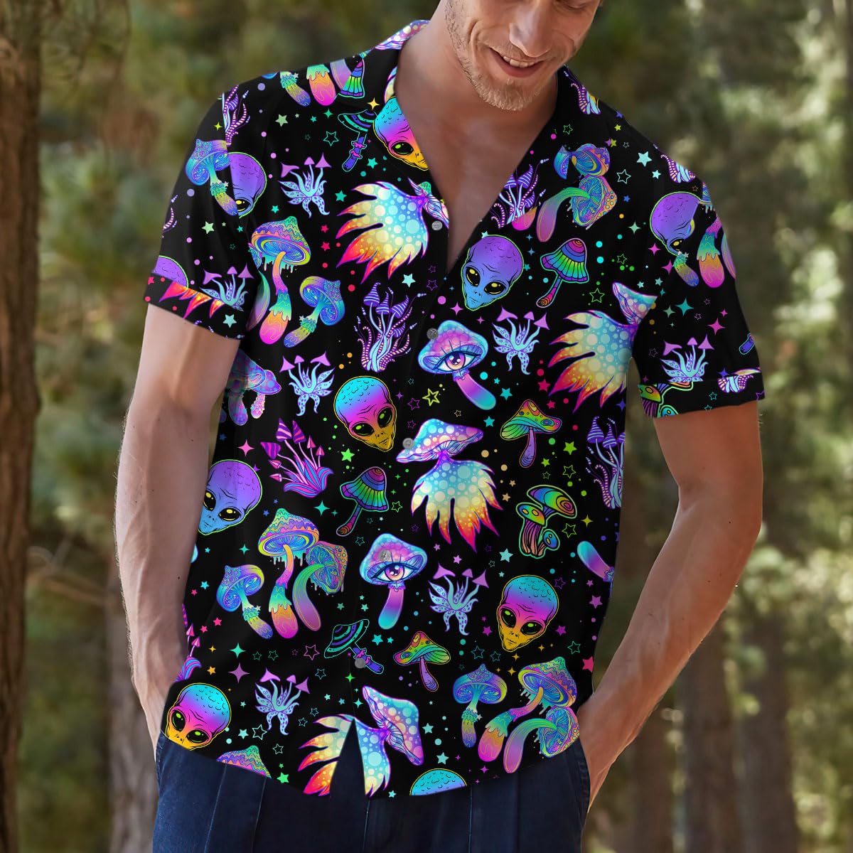 Psychedelic Alien Mushroom Hawaiian Shirt - Trippy Spacecore Style