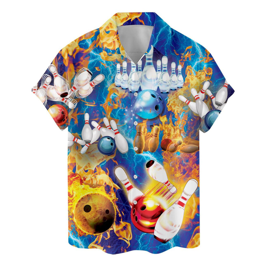 Fire & Lightning Bowling Hawaiian Shirt - Explosive Alley Style