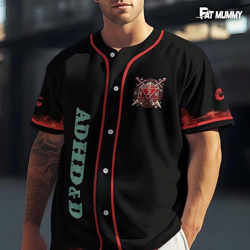 ADHD&D Baseball Jersey - DnD Dragon Dice Shirt for Gamers