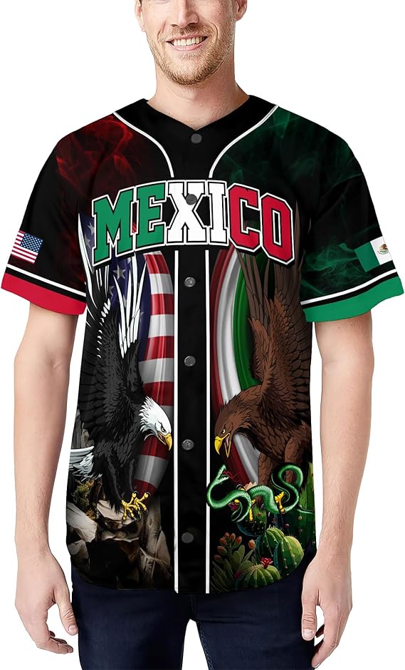 Mexico USA Eagle Baseball Jersey - Dual Pride Flag Sports Shirt