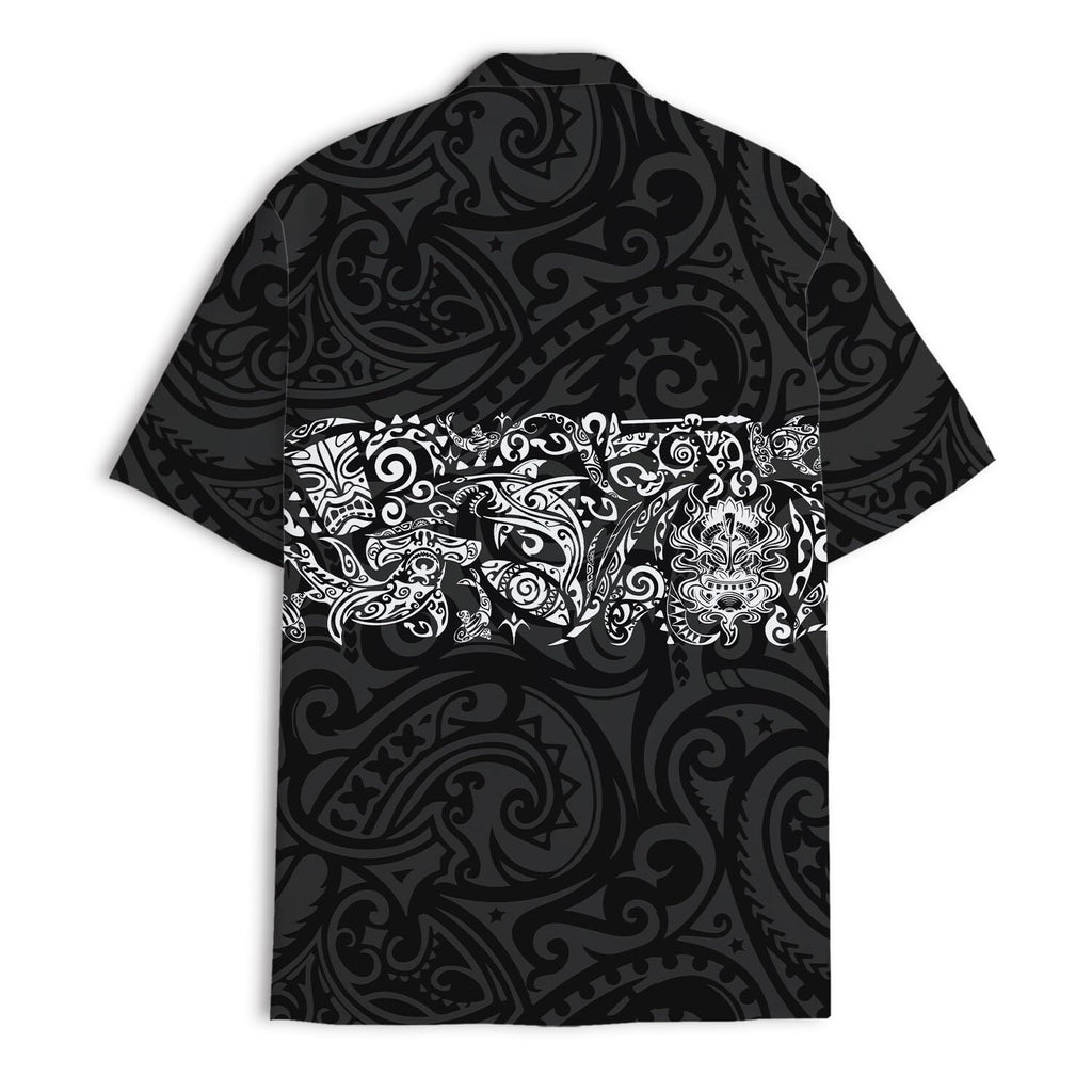 Black & White Polynesian Tribal Hawaiian Shirt - Island Warrior Style