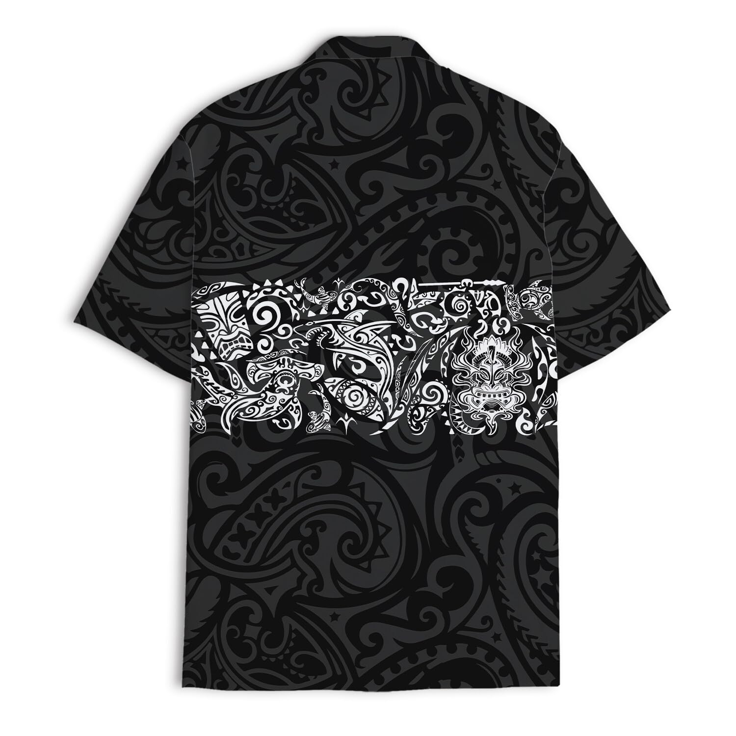 Black & White Polynesian Tribal Hawaiian Shirt - Island Warrior Style