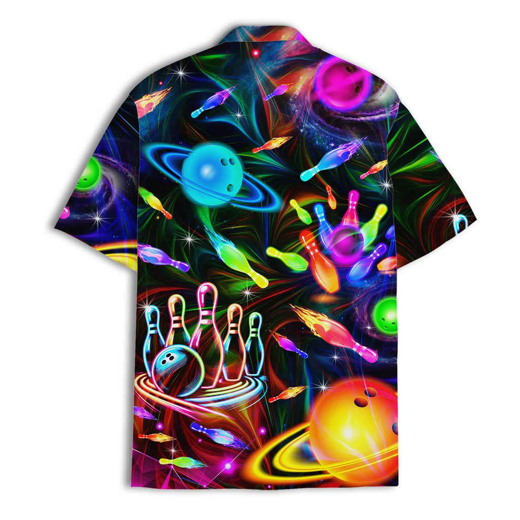 Galaxy Bowling Hawaiian Shirt - Cosmic Strikes & Neon Pins