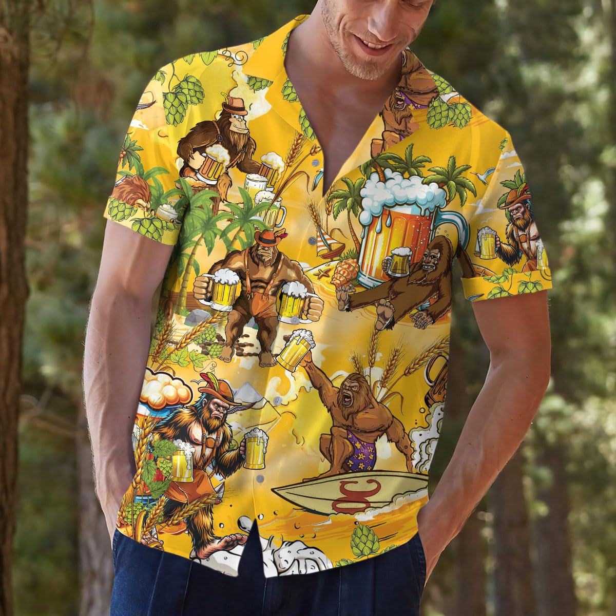 Bigfoot Beer Hawaiian Shirt - Funny Yellow Aloha for Beer Lovers