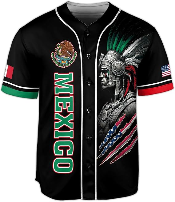 Mexico USA Baseball Jersey - Aztec Warrior & Flag Heritage Shirt
