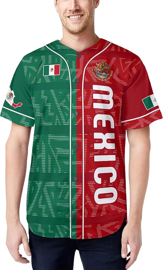 Mexico Flag Baseball Jersey - Split Red & Green Patriotic Shirt