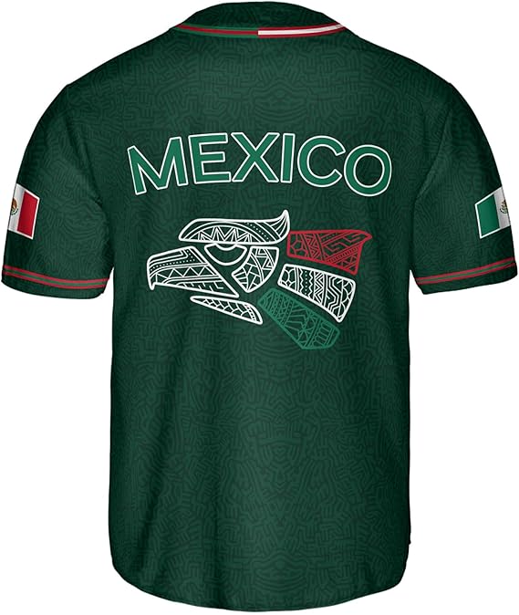 Mexico Green Baseball Jersey - Tribal Eagle Head Heritage Shirt