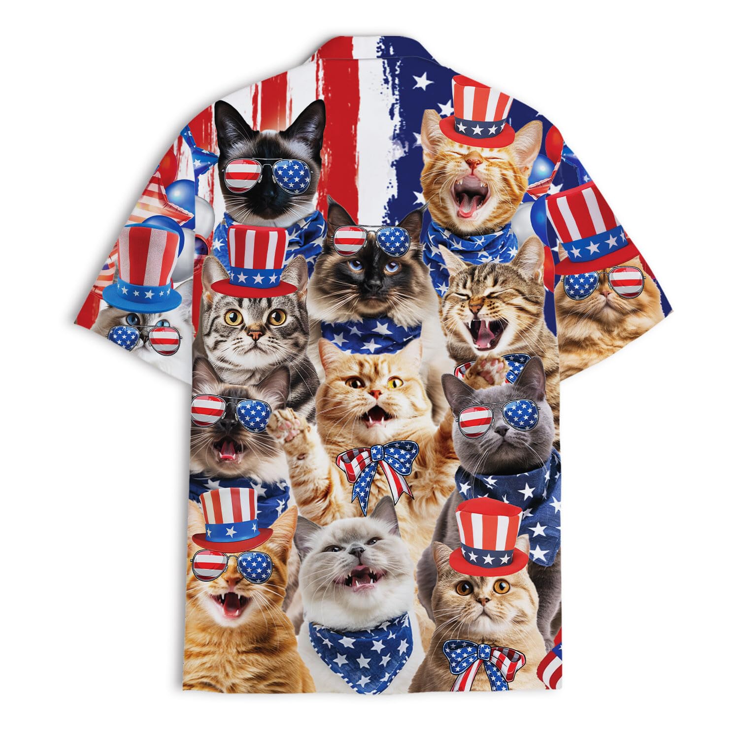 Patriotic Cats Hawaiian Shirt - Funny 4th of July Cat Party Shirt for Men & Women