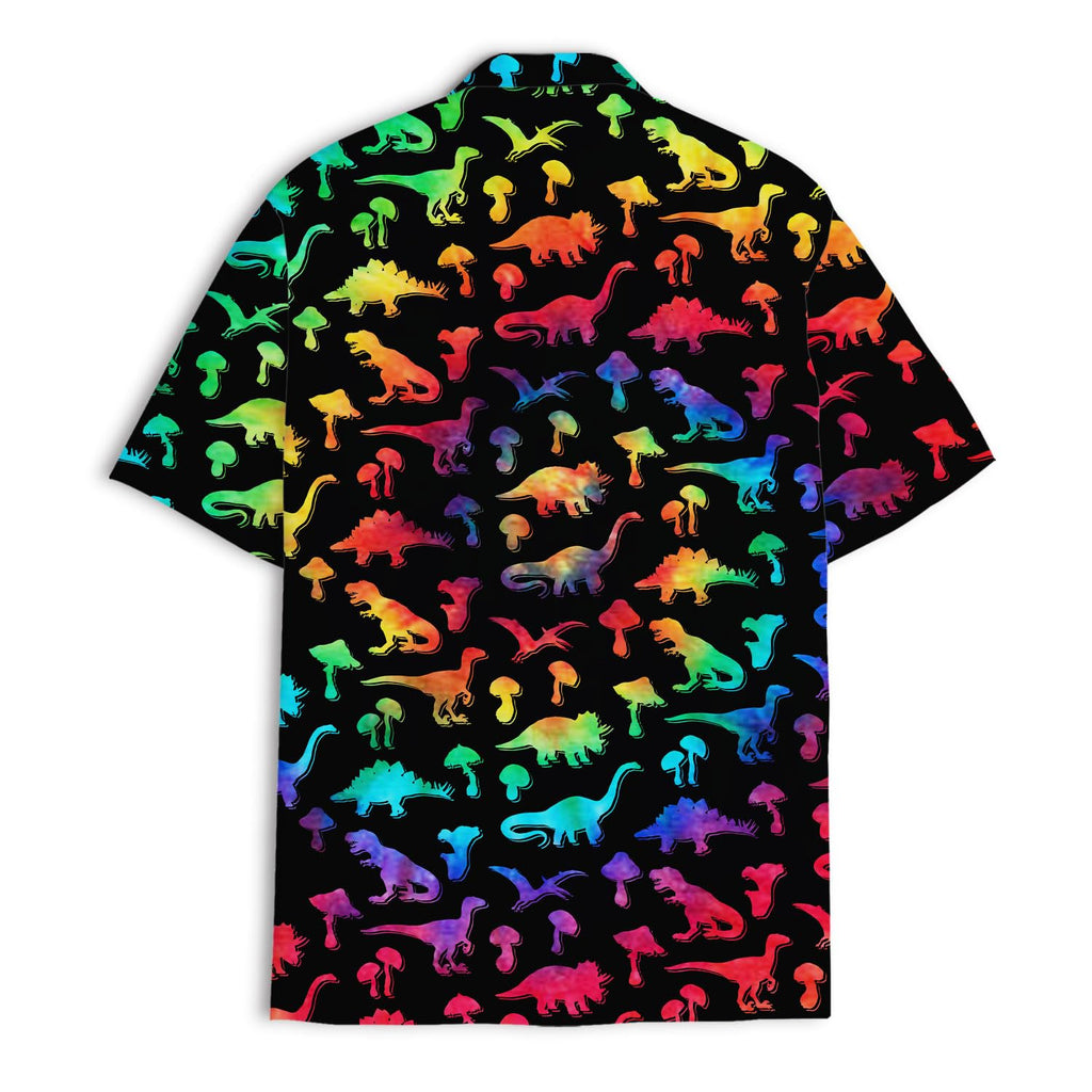Rainbow Dinosaur Hawaiian Shirt - Colorful Dino & Mushroom Print