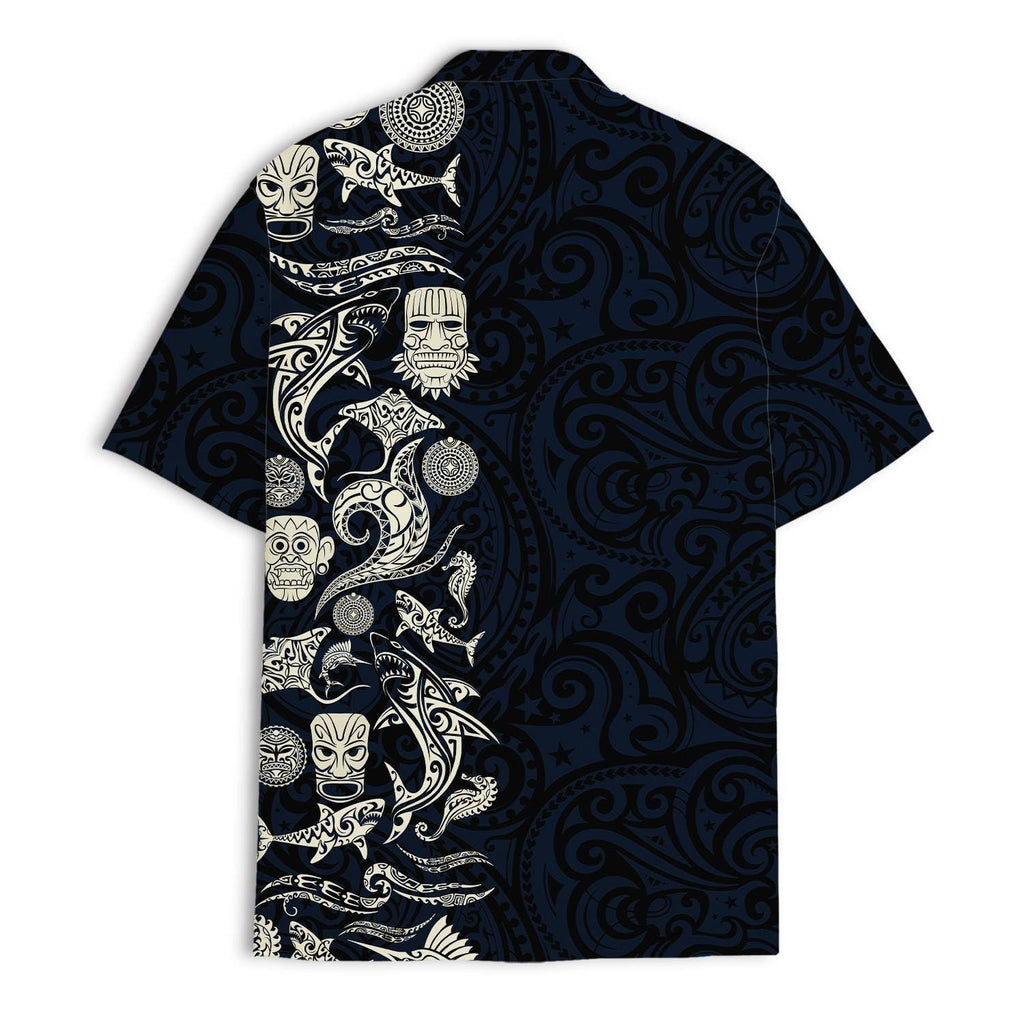 Polynesian Tribal Hawaiian Shirt - Black & Ivory Tiki Island Print