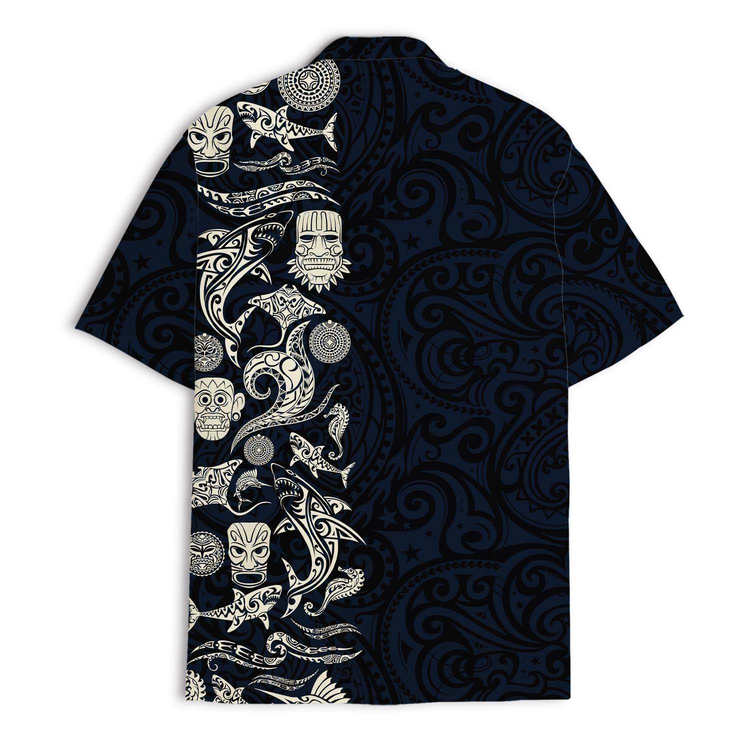 Polynesian Tribal Hawaiian Shirt - Black & Ivory Tiki Island Print