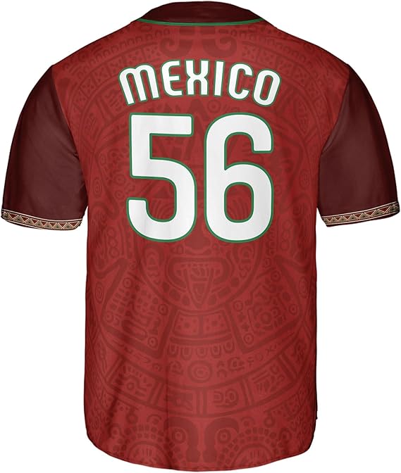 Mexico Red Baseball Jersey - Aztec Calendar Heritage #56 Shirt