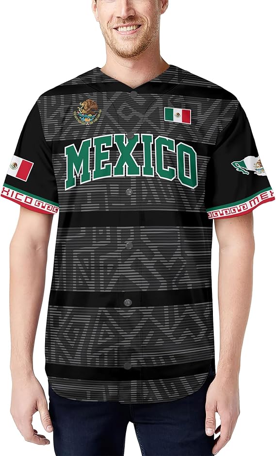 Mexico Black Baseball Jersey - Aztec Pattern Heritage Streetwear
