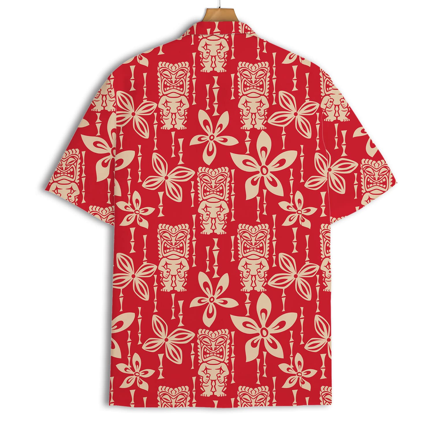 Red Tiki Hawaiian Shirt - Vintage Tribal Floral Print Aloha Beach Shirt