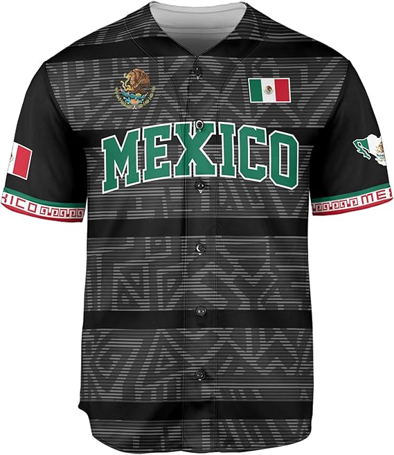 Mexico Black Baseball Jersey - Aztec Pattern Heritage Streetwear